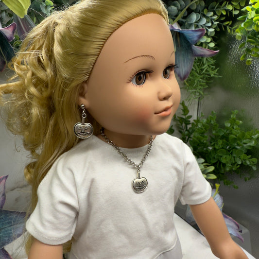 Silver Pumpkin Jack-O-Lantern Halloween Charm Doll Necklace and Earrings Set • 18 Inch Fashion Doll Jewelry