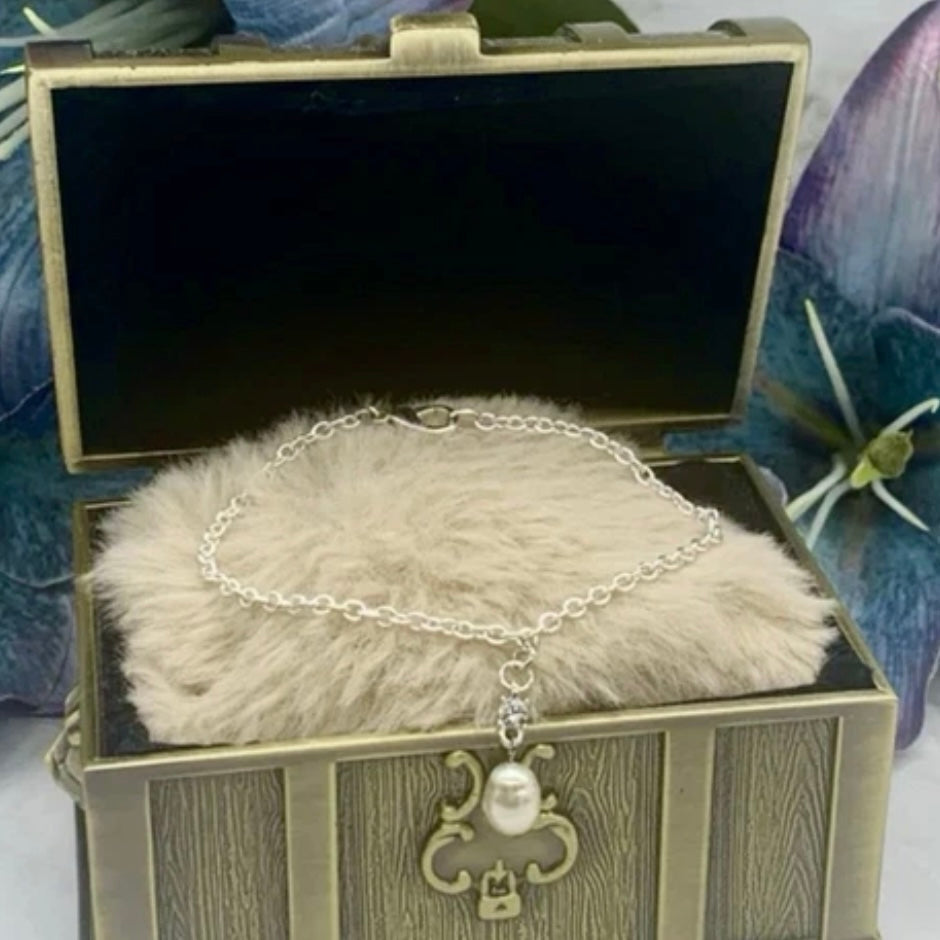Pearl & Rhinestone Pendant Silver Chain Doll Necklace • 18” Fashion Doll Jewelry