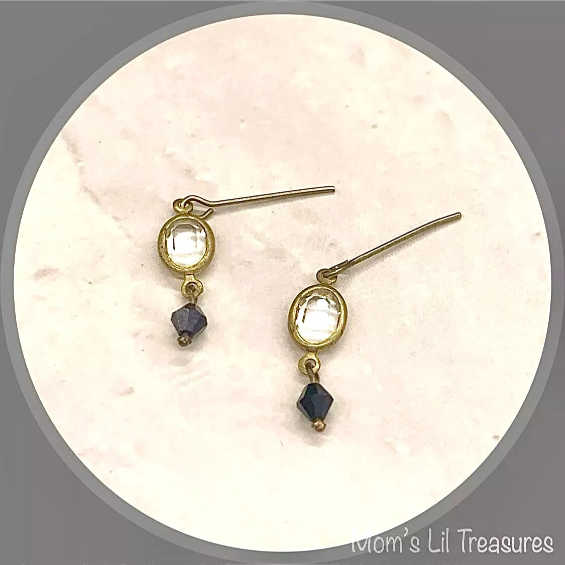 Black & Clear Crystal Gold Dangle Doll Earrings for 18-22” Vintage Doll Jewelry