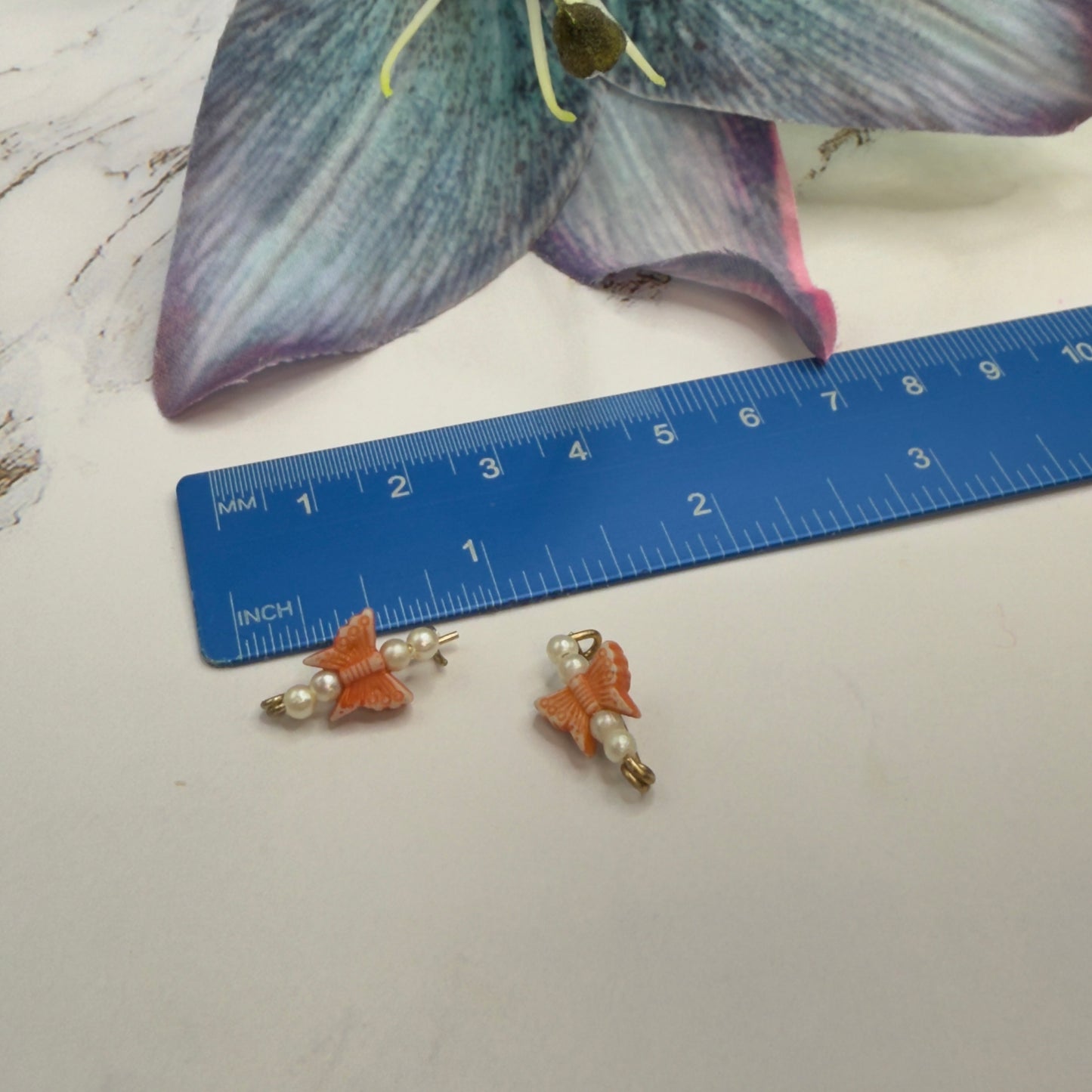 Orange & Pearl Beaded Butterfly Doll Hair Barrettes 14-18” Fashion Dolls • Doll Hair Accessories