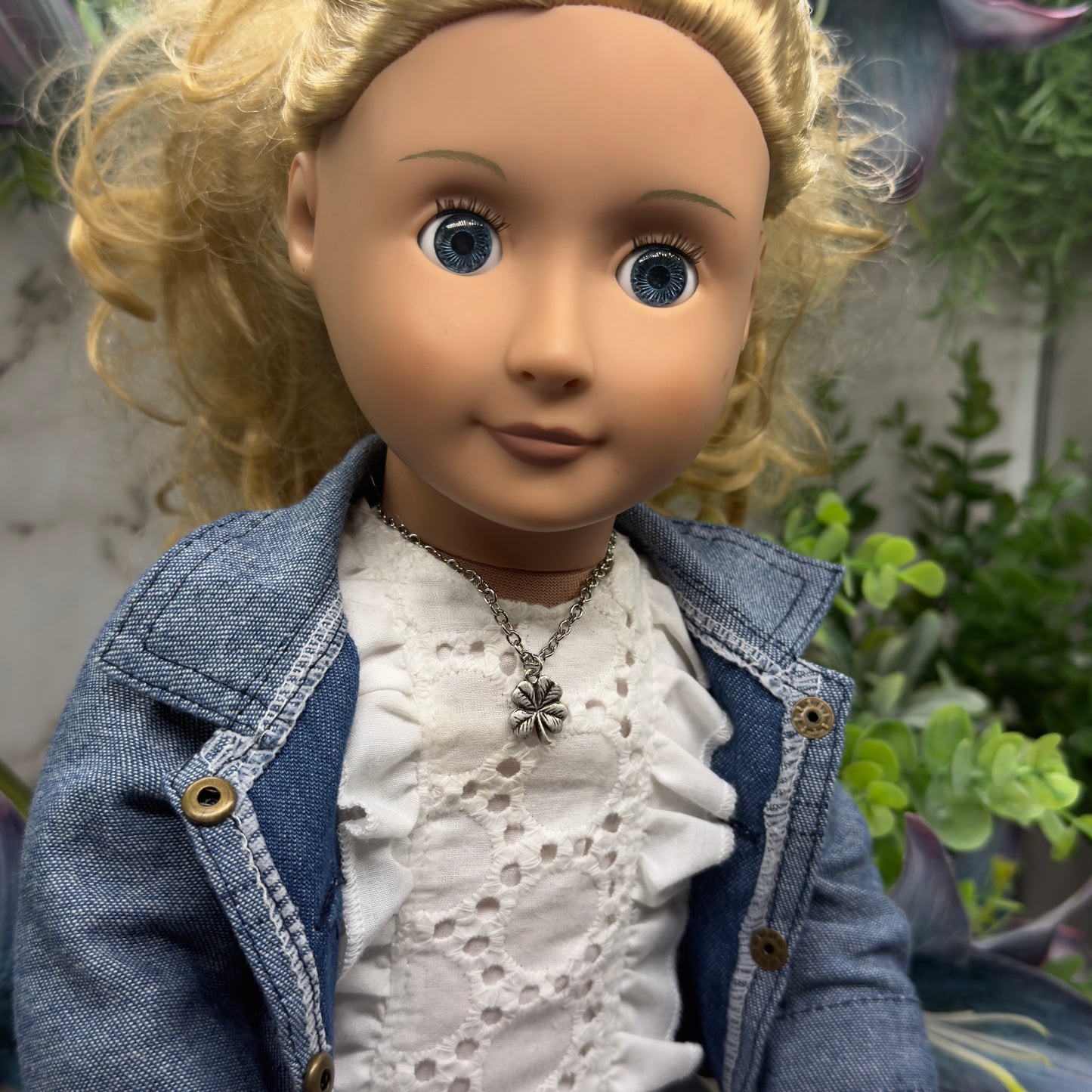 Silver Four Leaf Clover Luck Doll Necklace • 18 Inch Fashion Doll Jewelry