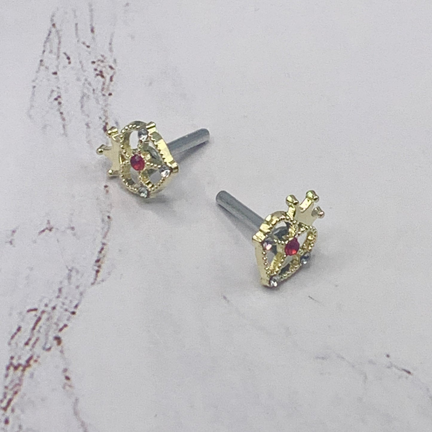 Crown Heart Red Rhinestone Post Doll Earrings 2mm Post • fits 18” American Girl
