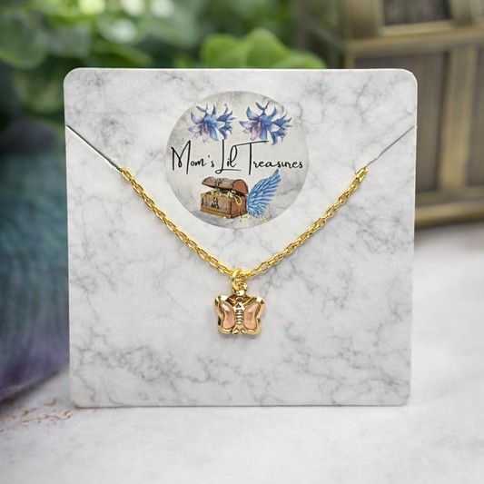 Peach Pink Acrylic Crystal Butterfly Gold Chain Doll Necklace for 16 Inch Fashion Dolls