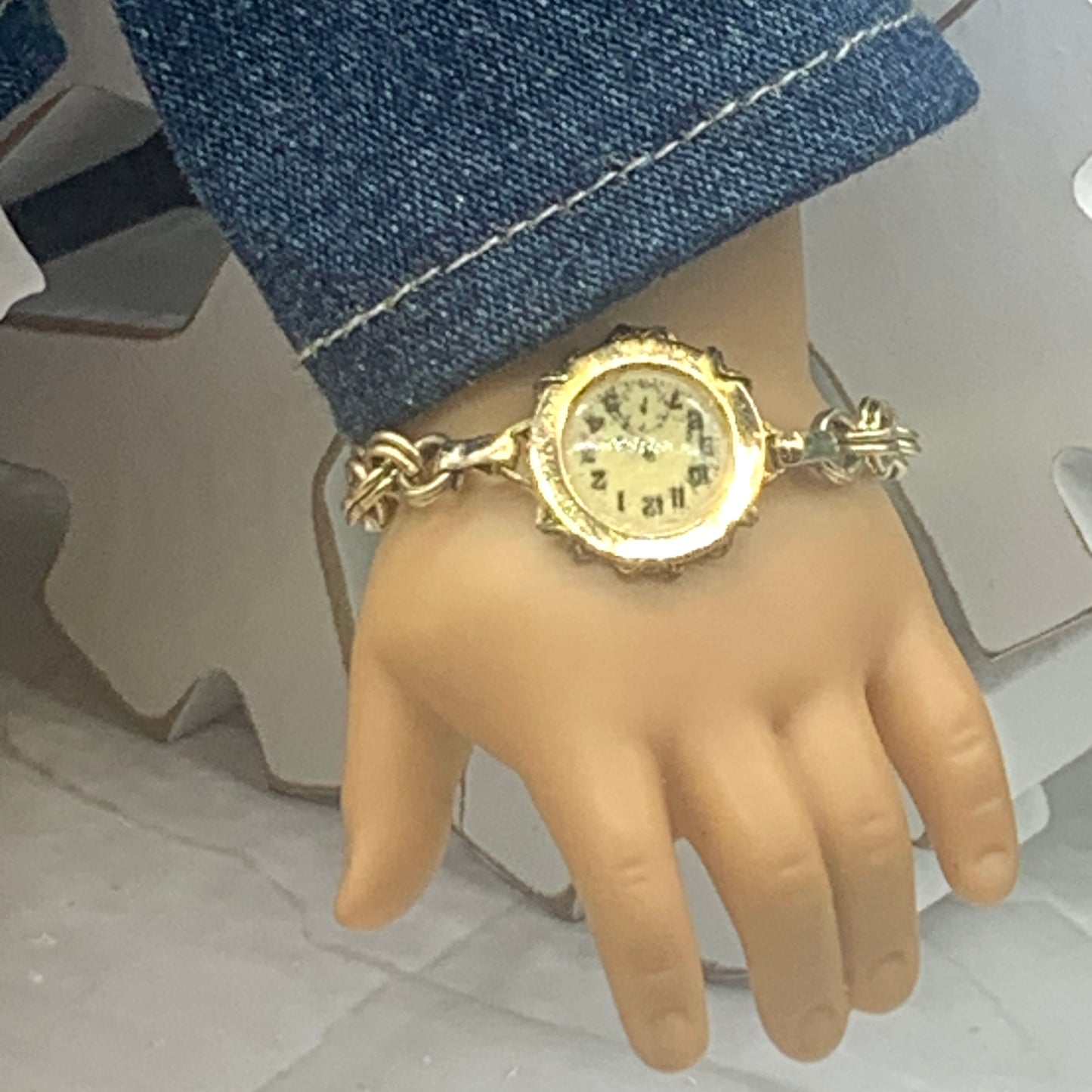 Gold Tone Watch Doll Bracelet • 18 Inch Fashion Doll Jewelry