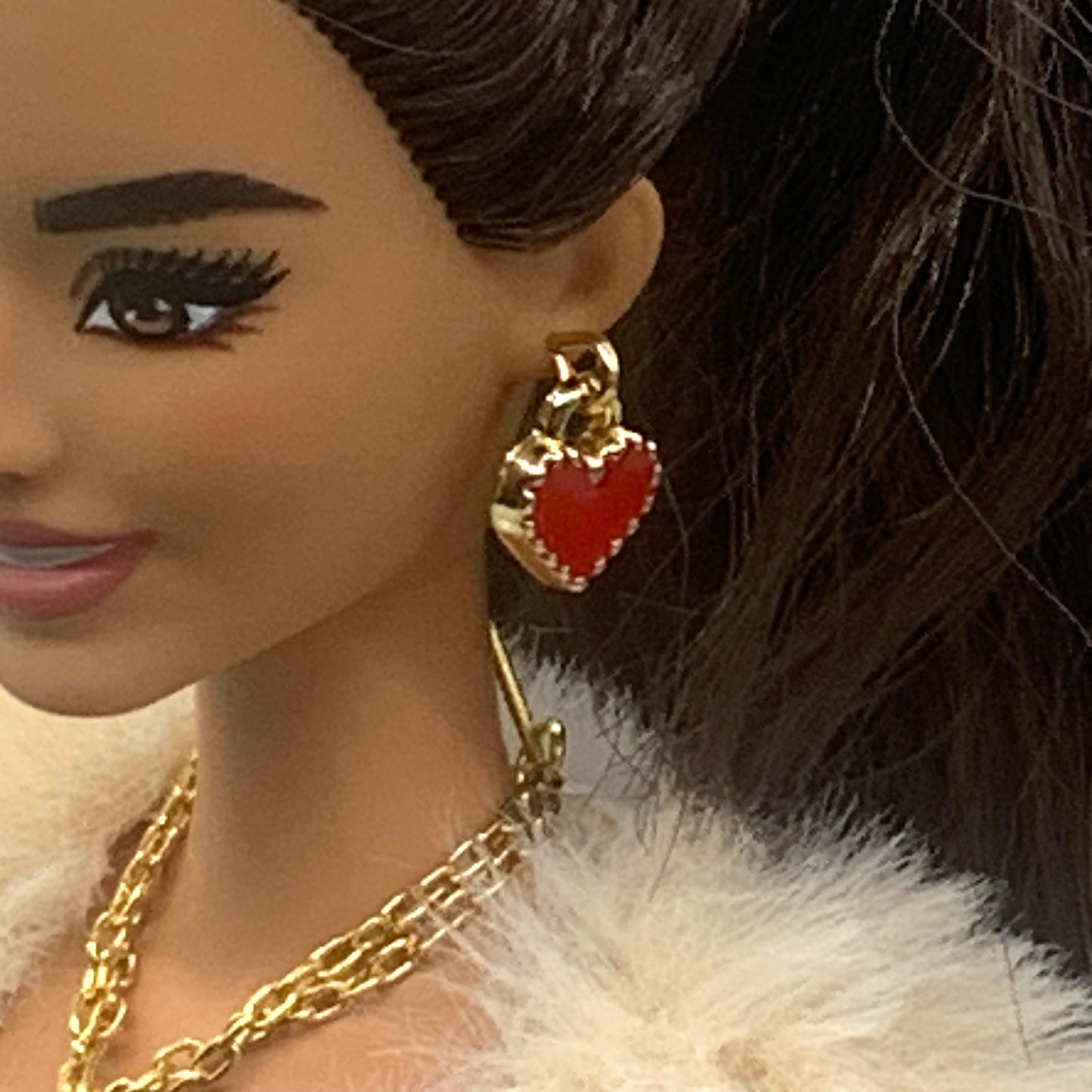 Red Heart Gold Chain Doll Necklace Earring Set • 11-12” Fashion Doll Jewelry