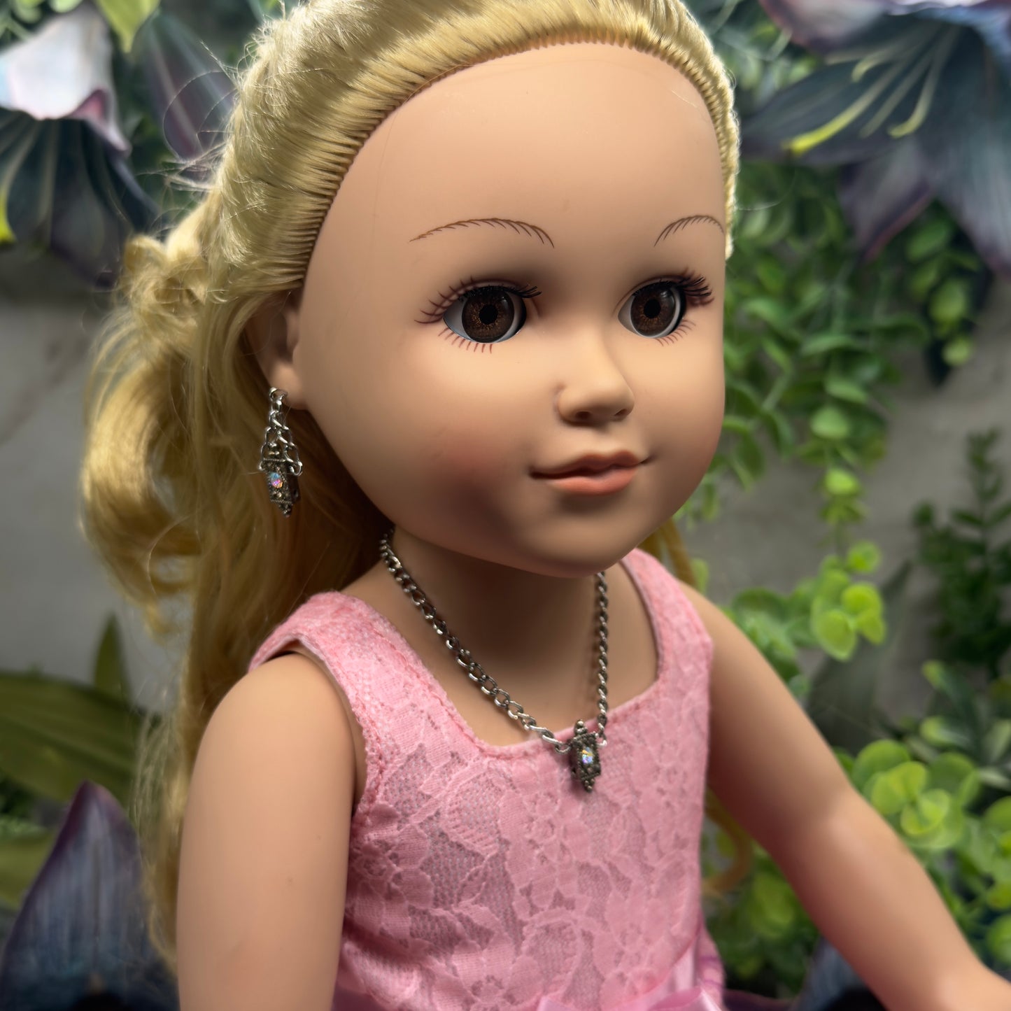 Clear Aurora Borealis Rhinestone Silver Chain Doll Necklace • 18 Inch Fashion Doll Jewelry