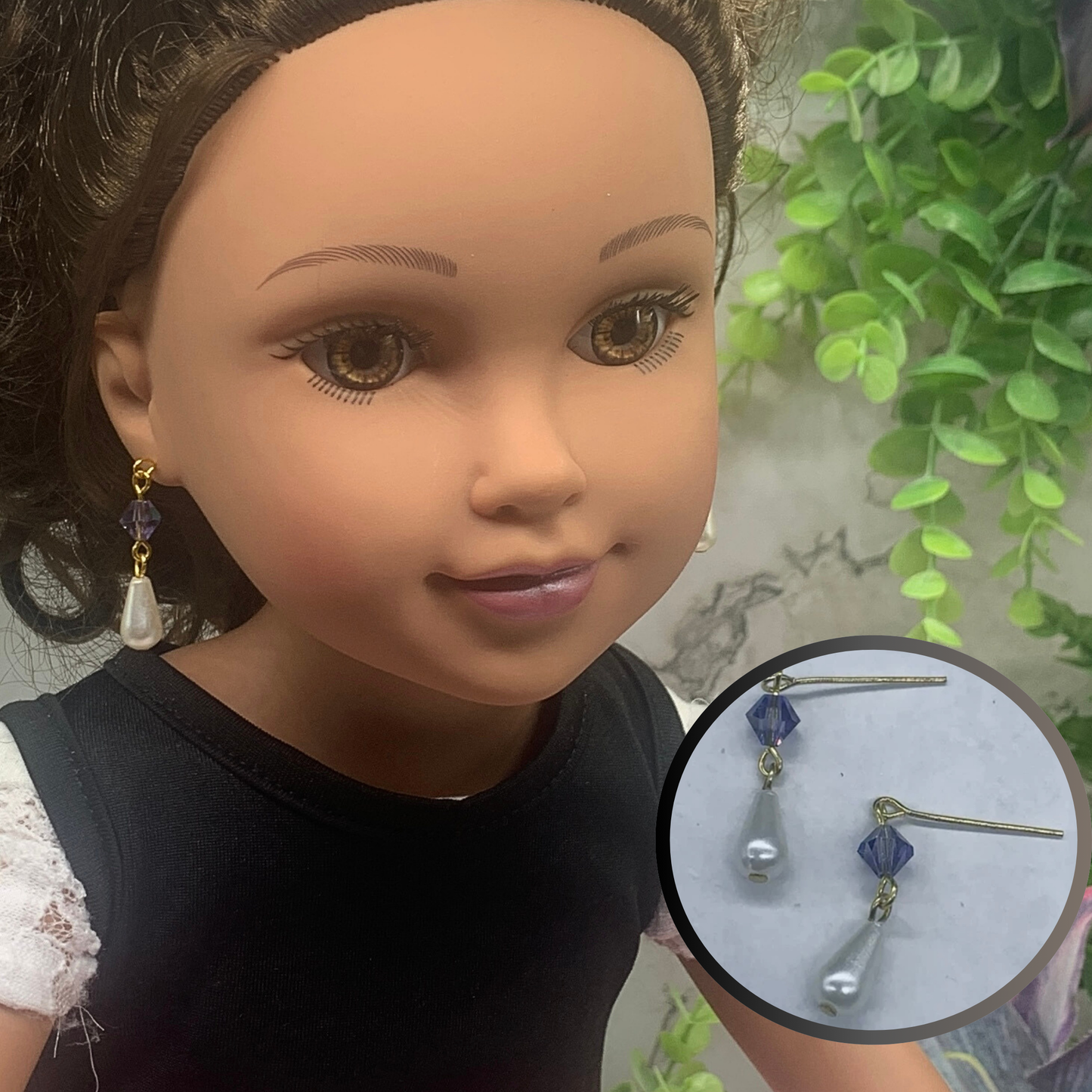 Purple Glass Crystal Teardrop Pearl Dangle Doll Earrings • 18 Inch Doll Jewelry