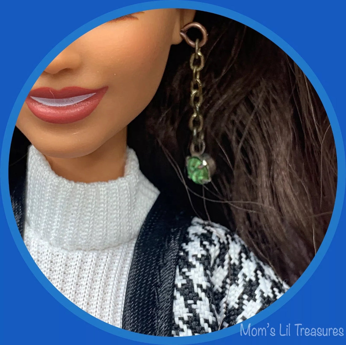 11-12” Fashion Doll Jewelry • Green Rhinestone Dangle Doll Earrings for Barbie