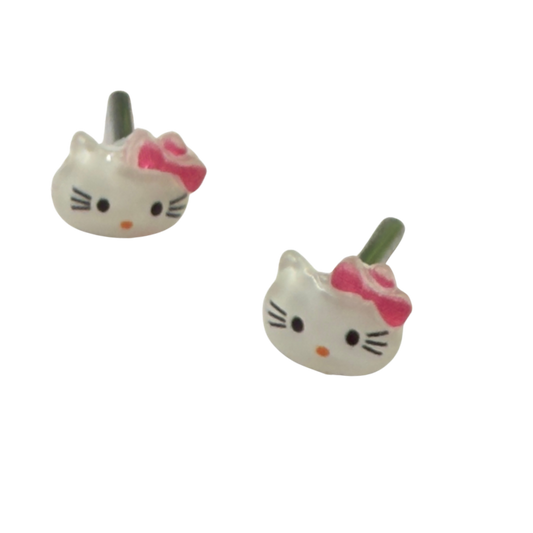 Hello Cat Kitty Pink Bow Post Doll Earrings • 2mm Post for 18 Inch Fashion Doll