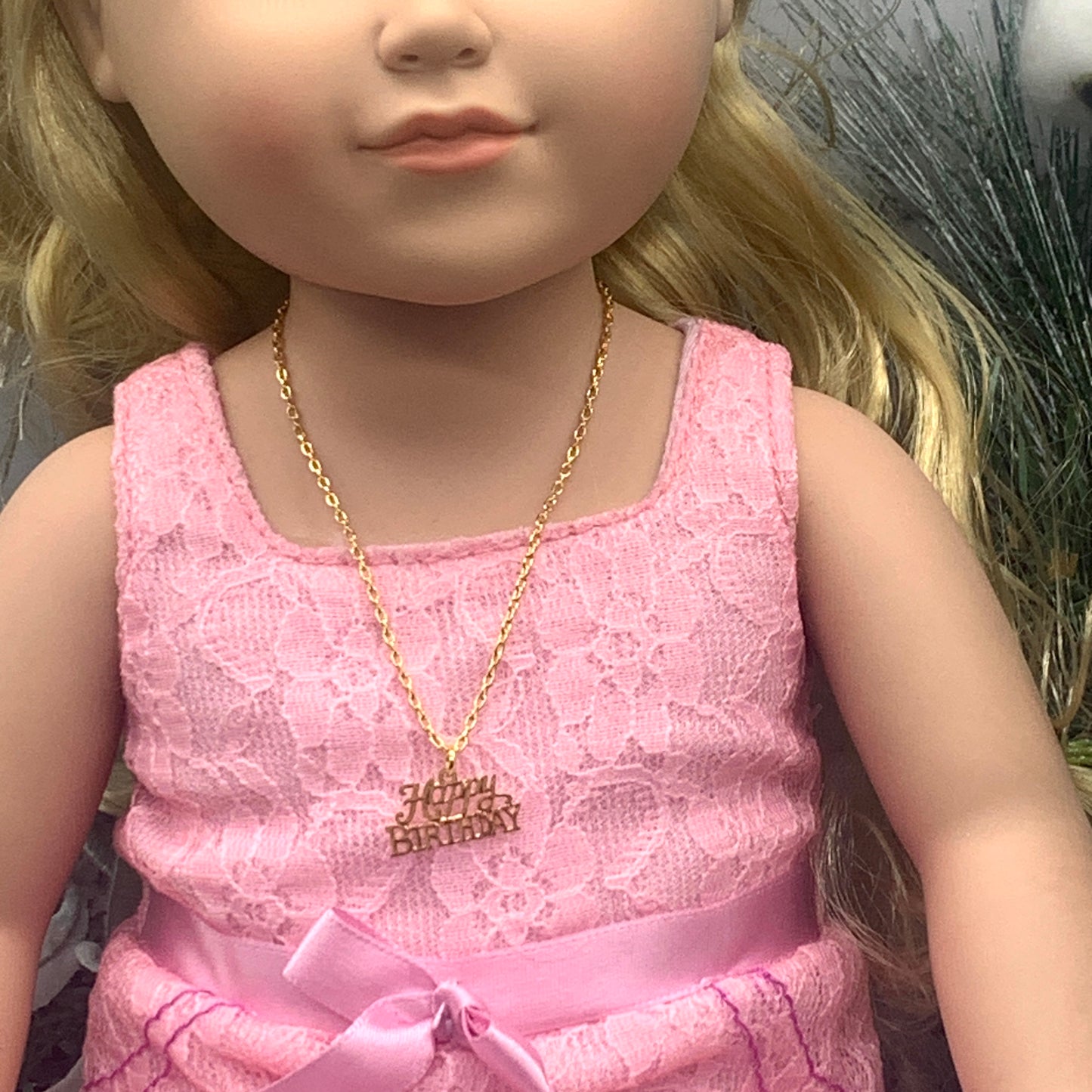 Happy Birthday Pendant Gold Chain Doll Necklace • 18 Inch Doll Jewelry