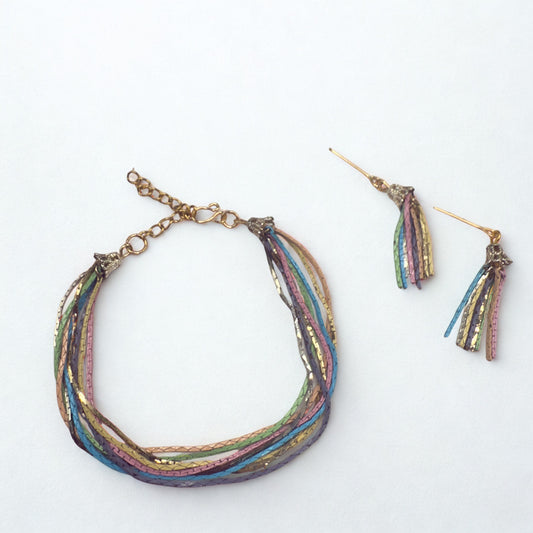 Multi Color Serpentine Chain Doll Necklace & Tassel Earrings • 18 Inch Fashion Doll Jewelry