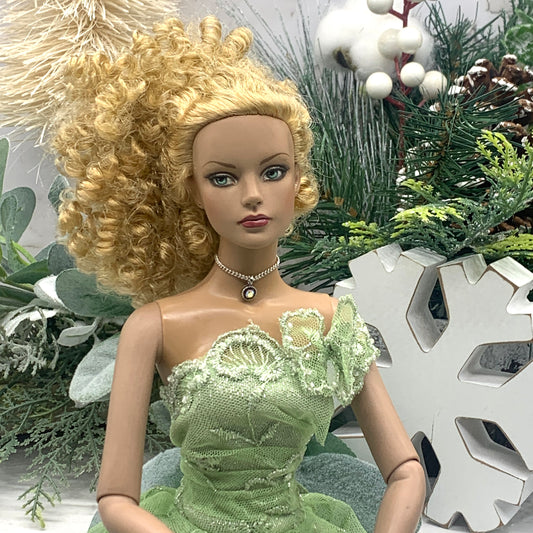 AB Rhinestone Pendant Silver Choker Chain Doll Necklace • 16” Doll Jewelry