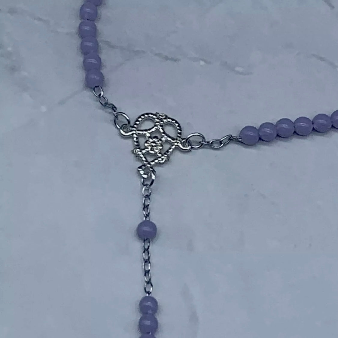 Catholic Rosary Doll Size Light Purple Beaded Silver Cross