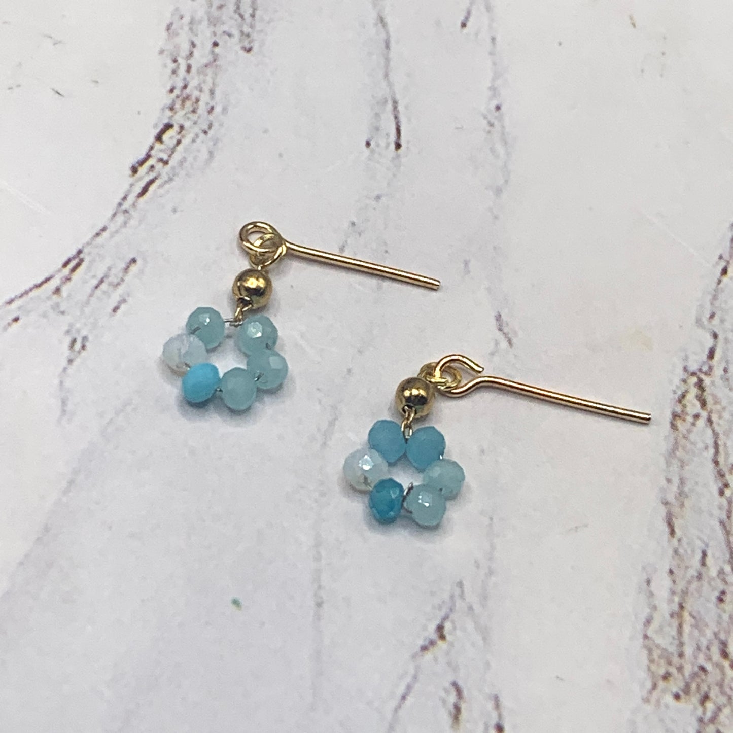 Turquoise Blue Glass Flower Dangle Doll Earrings • 16 Inch Fashion Doll Jewelry
