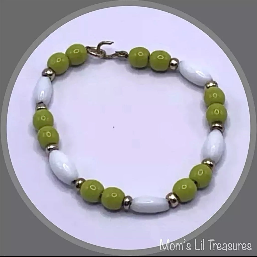 Green White Beaded Necklace for 14” Doll fits Wellie Wisher Doll