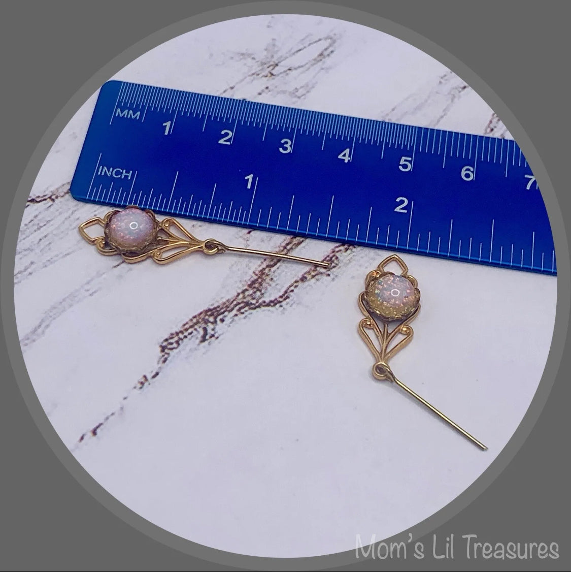 Light Pink Opalescent Dangle Gold Filigree Doll Earrings • 18 Inch Doll Jewelry