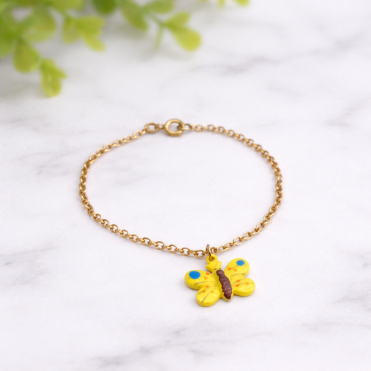 Yellow Enamel Butterfly Charm Gold Chain Doll Necklace • 18 Inch Fashion Doll Jewelry