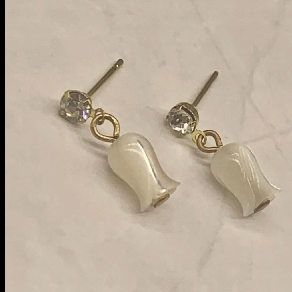 Pearly Tulip Shape Dangle Rhinestone Post Doll Earrings • 18” Doll Jewelry