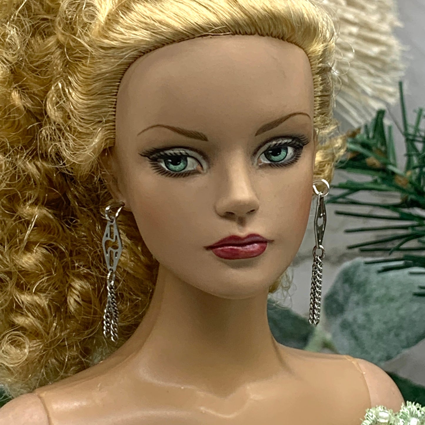 Silver Diamond Shaped Tassel Dangle Doll Earrings • 16” Fashion Doll Jewelry
