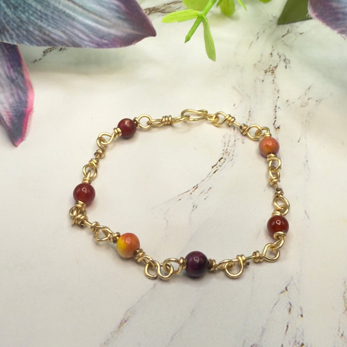 Red Coral Glass Bead & Gold Twist Link Doll Necklace • 18 Inch Fashion Doll Jewelry