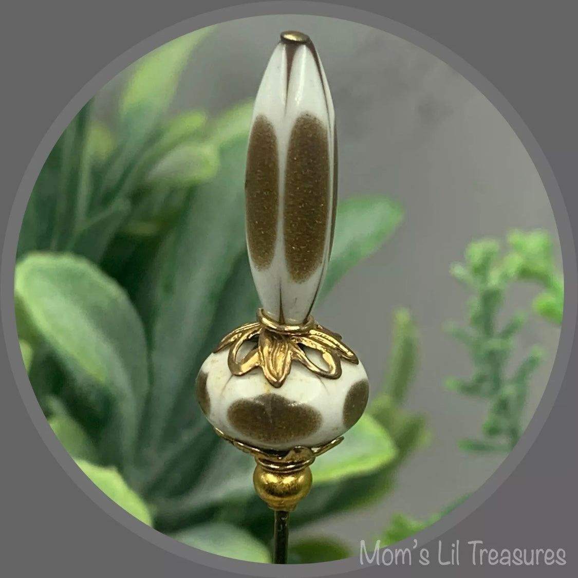 Acrylic White Gold Brushed Design - 6” Pin • Hatpin - Stick Pin