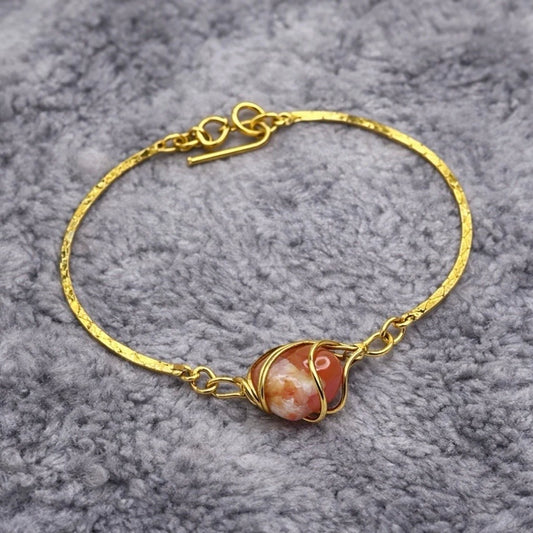 Wire Wrapped Orange White Stone Charm Gold Chain Doll Necklace • 16 Inch Fashion Doll Jewelry