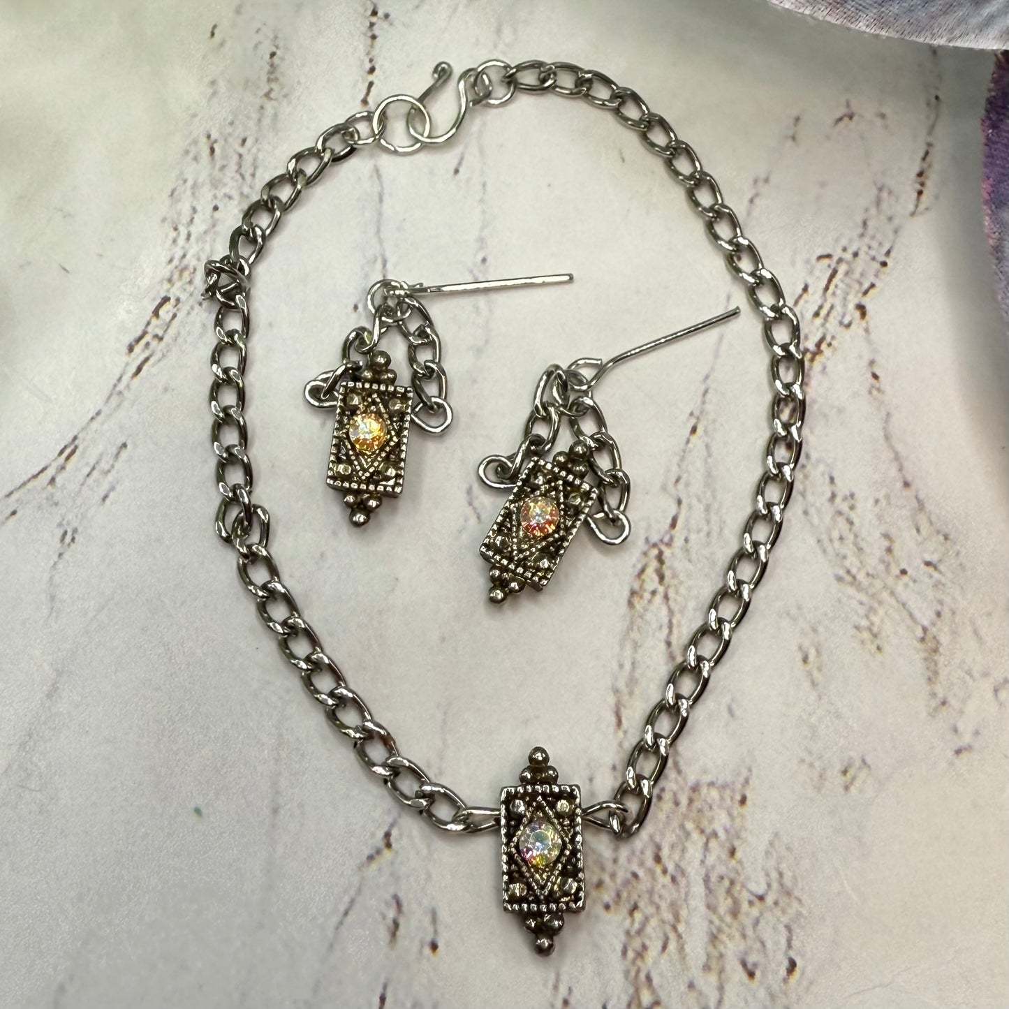 Clear Aurora Borealis Rhinestone Silver Chain Doll Necklace • 18 Inch Fashion Doll Jewelry
