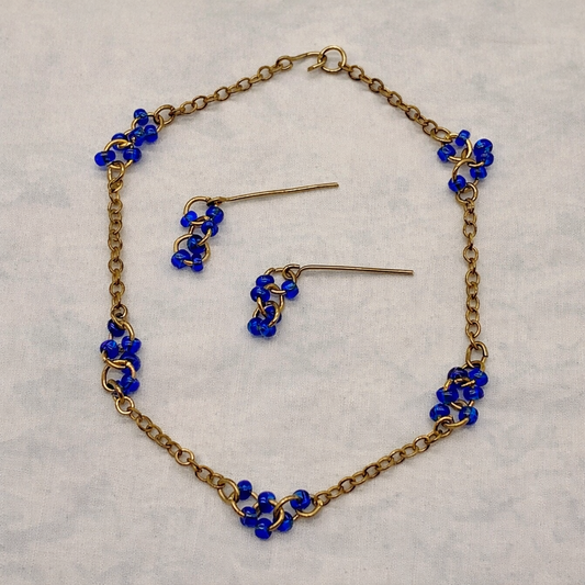 Gold Chain Blue Bead Accents Necklace Earring Set for 18 Inch Fashion Doll