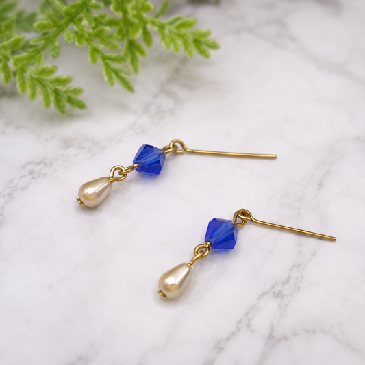 Blue Glass Crystal & Pearl Dangle Doll Earrings • 18 Inch Fashion Doll Jewelry