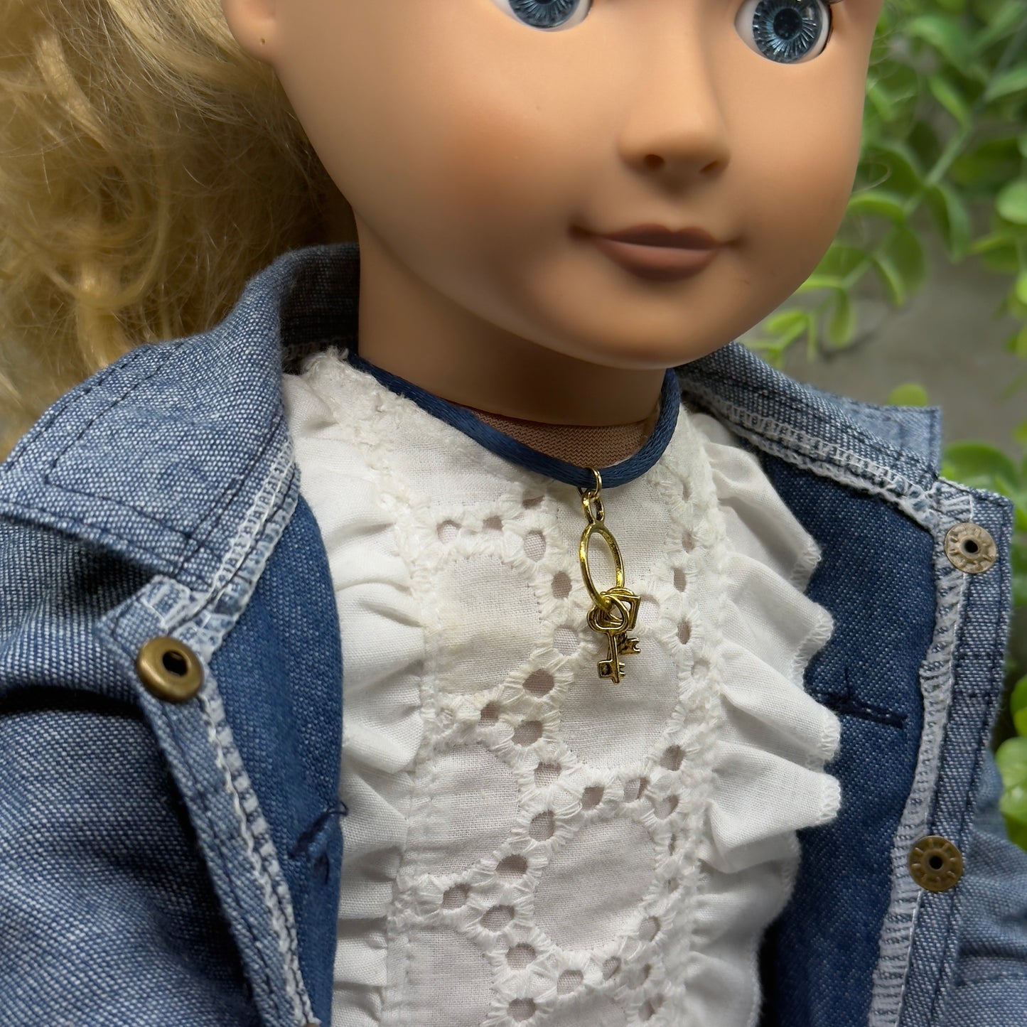 Blue Cord Gold Keys Pendant Doll Necklace • 18 Inch Fashion Doll Jewelry