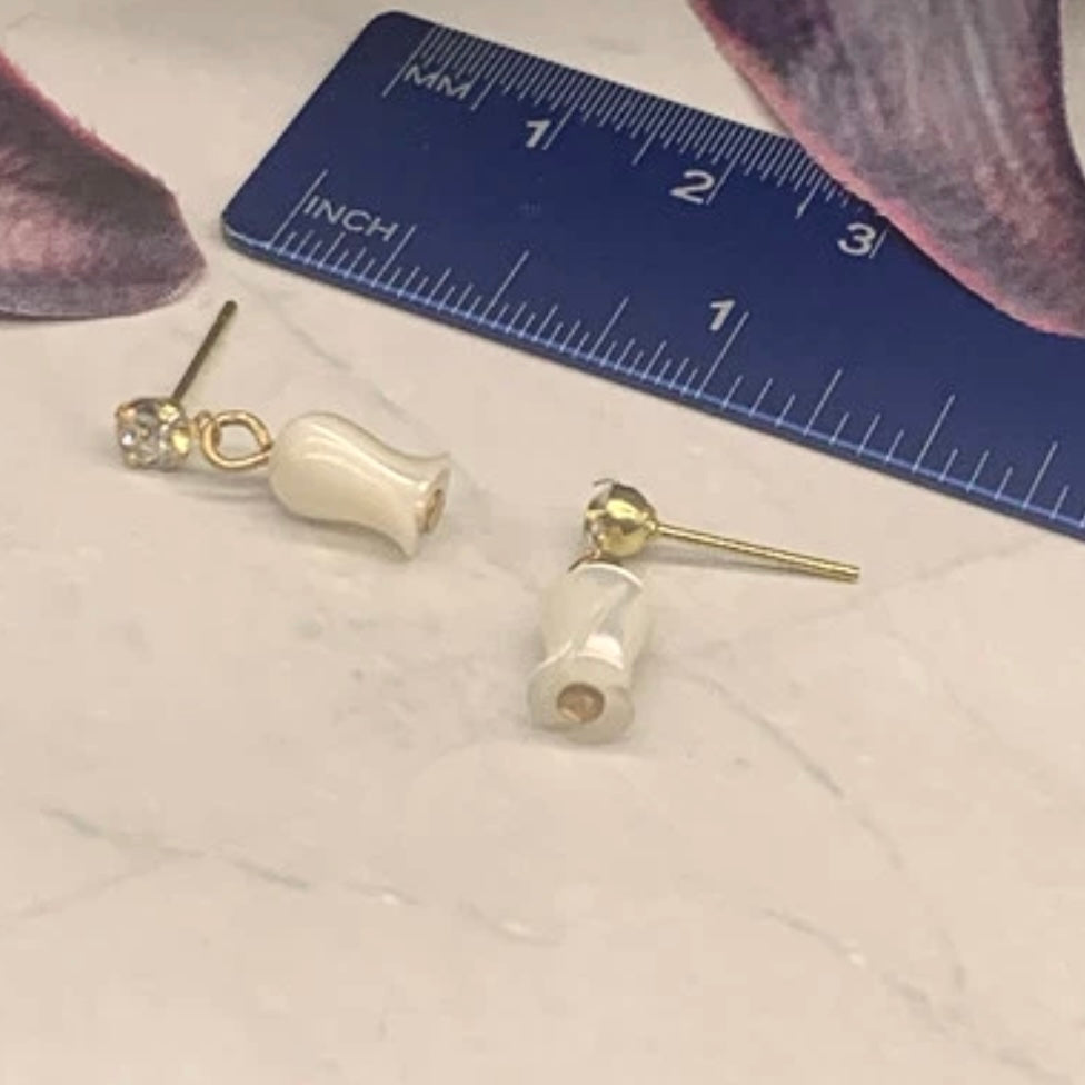 Pearly Tulip Shape Dangle Rhinestone Post Doll Earrings • 18” Doll Jewelry