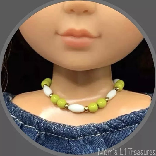 Green White Beaded Necklace for 14” Doll fits Wellie Wisher Doll
