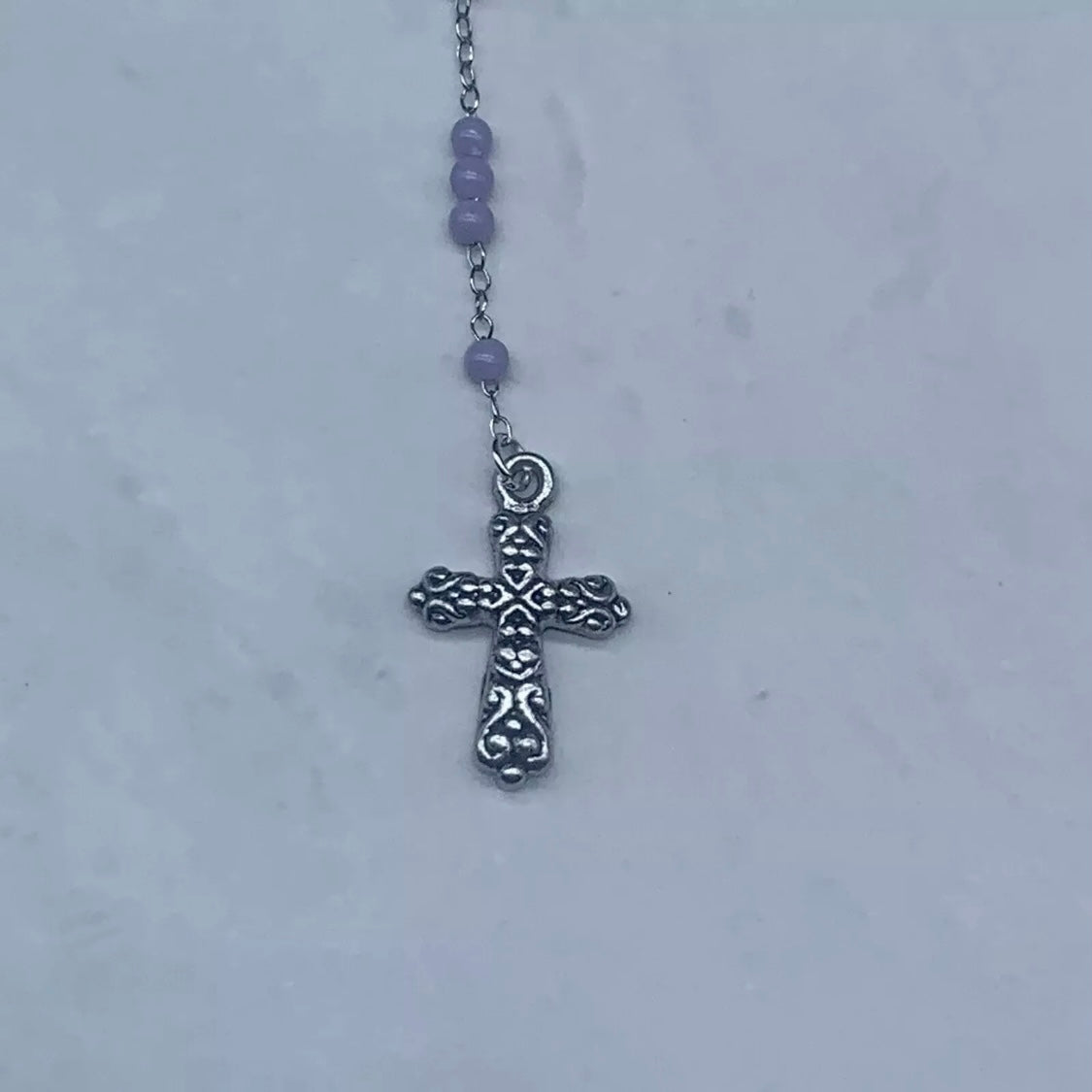 Catholic Rosary Doll Size Light Purple Beaded Silver Cross