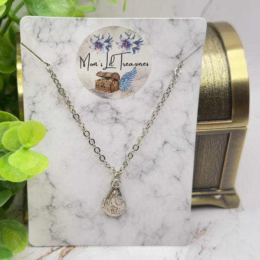 Teardrop Pendant Heart Flower Design Silver Doll Necklace • 18 Inch Fashion Doll Jewelry