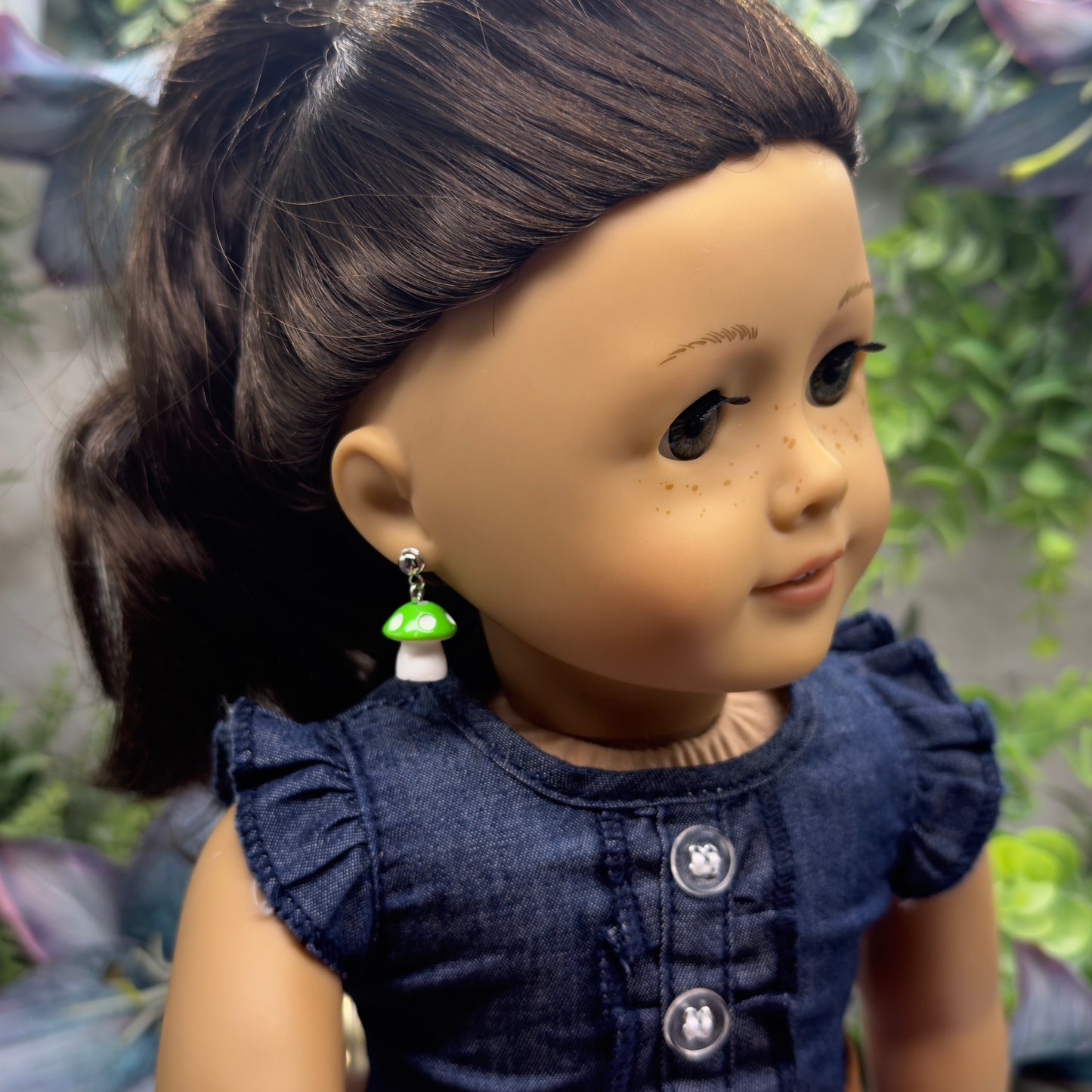 Green White Mushroom Doll Earring DANGLE ONLY • 18” Fashion Doll Jewelry