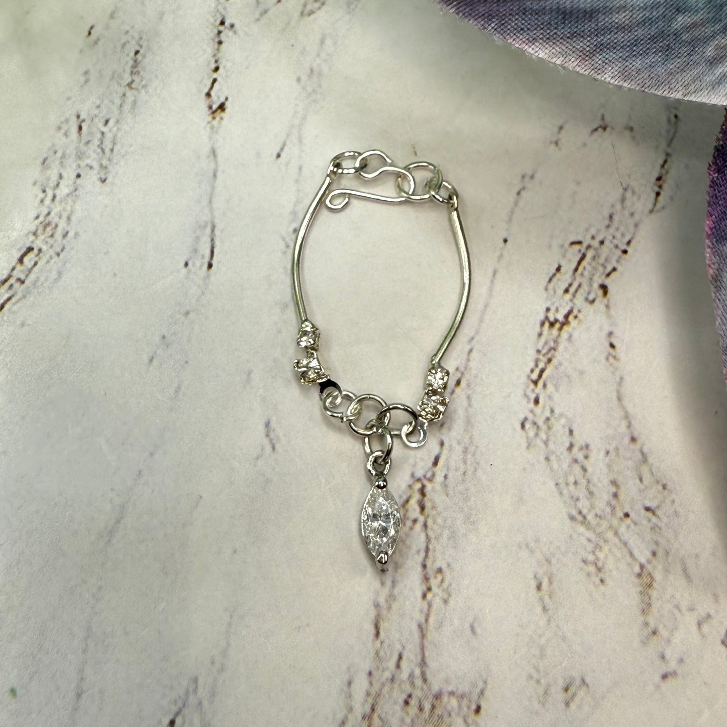 Clear Rhinestone Dangle Curved Silver Link Doll Necklace • 10-12 Inch Fashion 1:6 Doll Jewelry