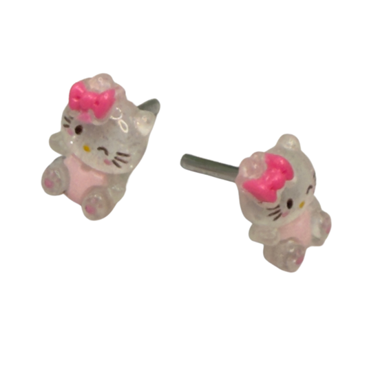 Hello Cat Kitty Pink Bow Post Doll Earrings •2mm Post fit 18 Inch Fashion Doll
