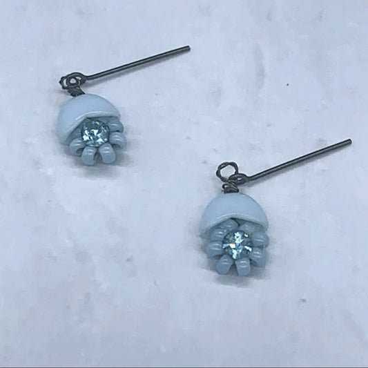 Light Blue Glass Rhinestone Flower Dangle Doll Earrings for 18-22” Vintage Doll