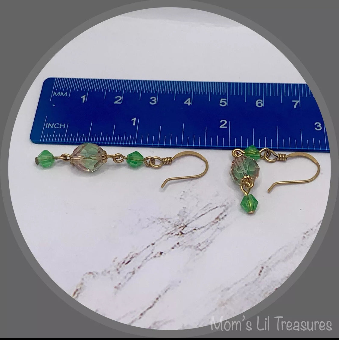 Handmade Pink Green Translucent Glass Crystal Beaded Necklace Earrings Set