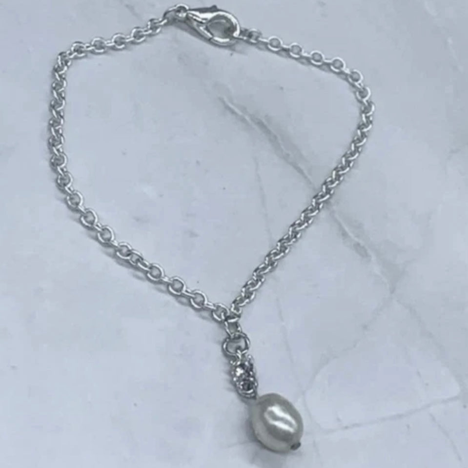 Pearl & Rhinestone Pendant Silver Chain Doll Necklace • 18” Fashion Doll Jewelry