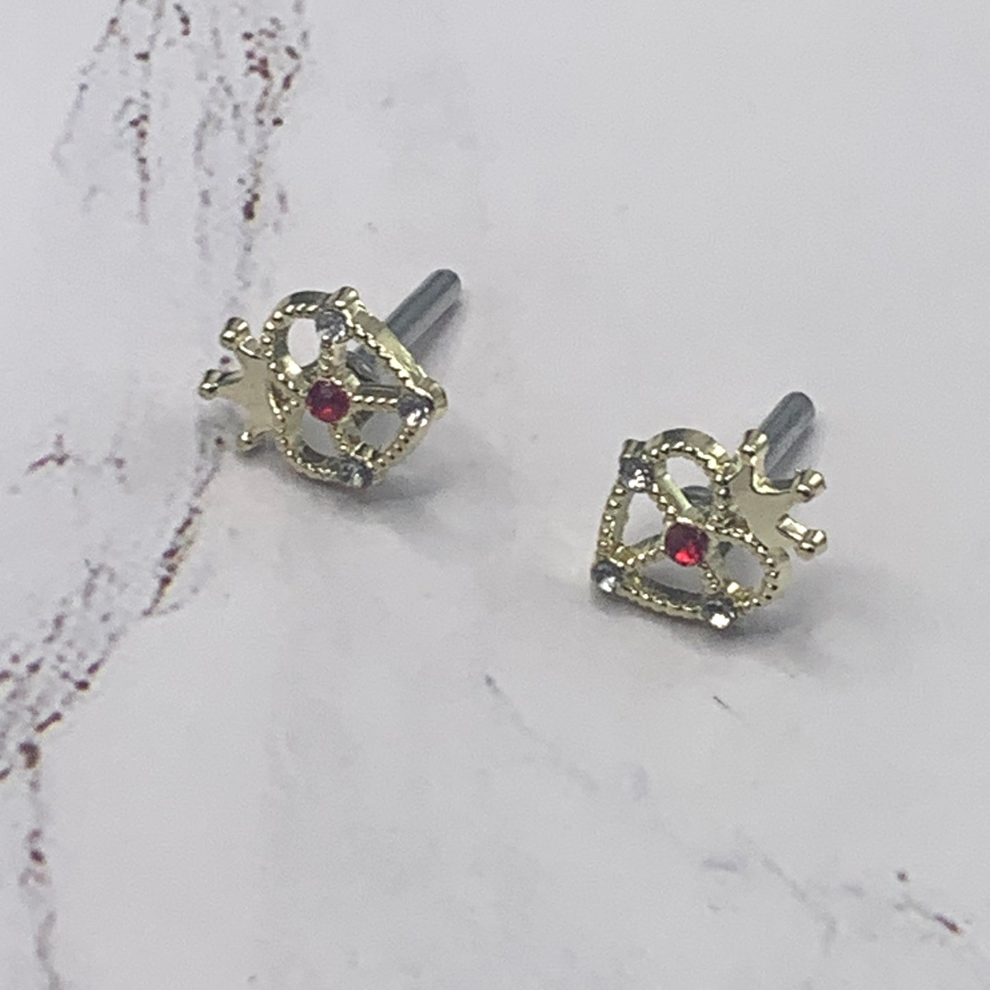 Crown Heart Red Rhinestone Post Doll Earrings 2mm Post • fits 18” American Girl