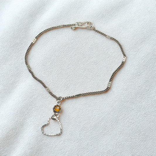 Yellow Orange Crystal Silver Open Heart Charm Doll Necklace • 18 Inch Fashion Doll Jewelry