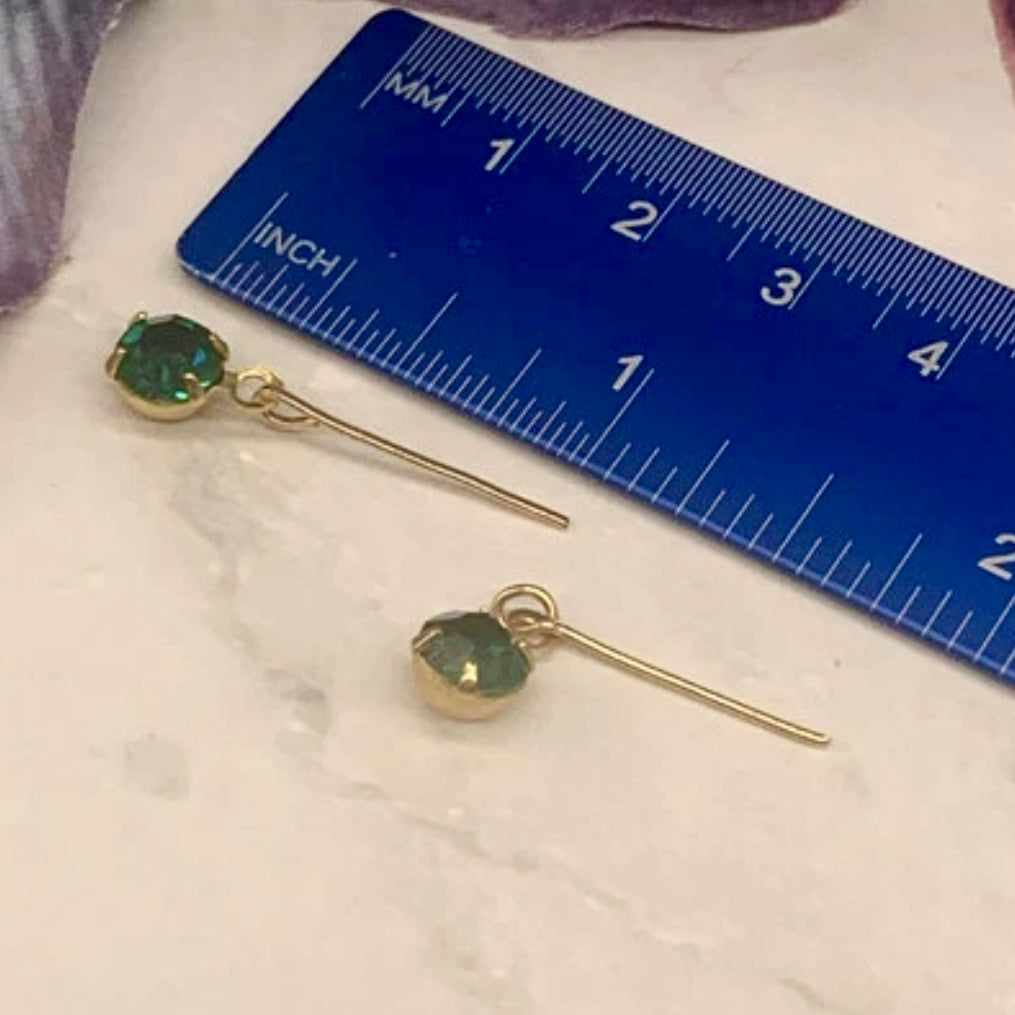 Green Rhinestone Dangle Doll Earrings • 18 Inch Fashion Doll Jewelry