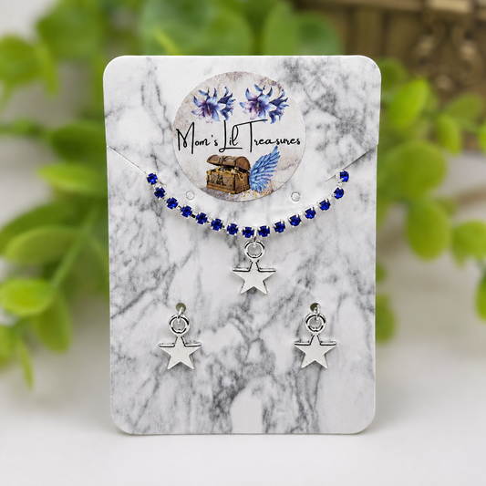 Blue Rhinestone Silver Star Charm Doll Necklace & Earrings for 16 Inch Fashion Doll
