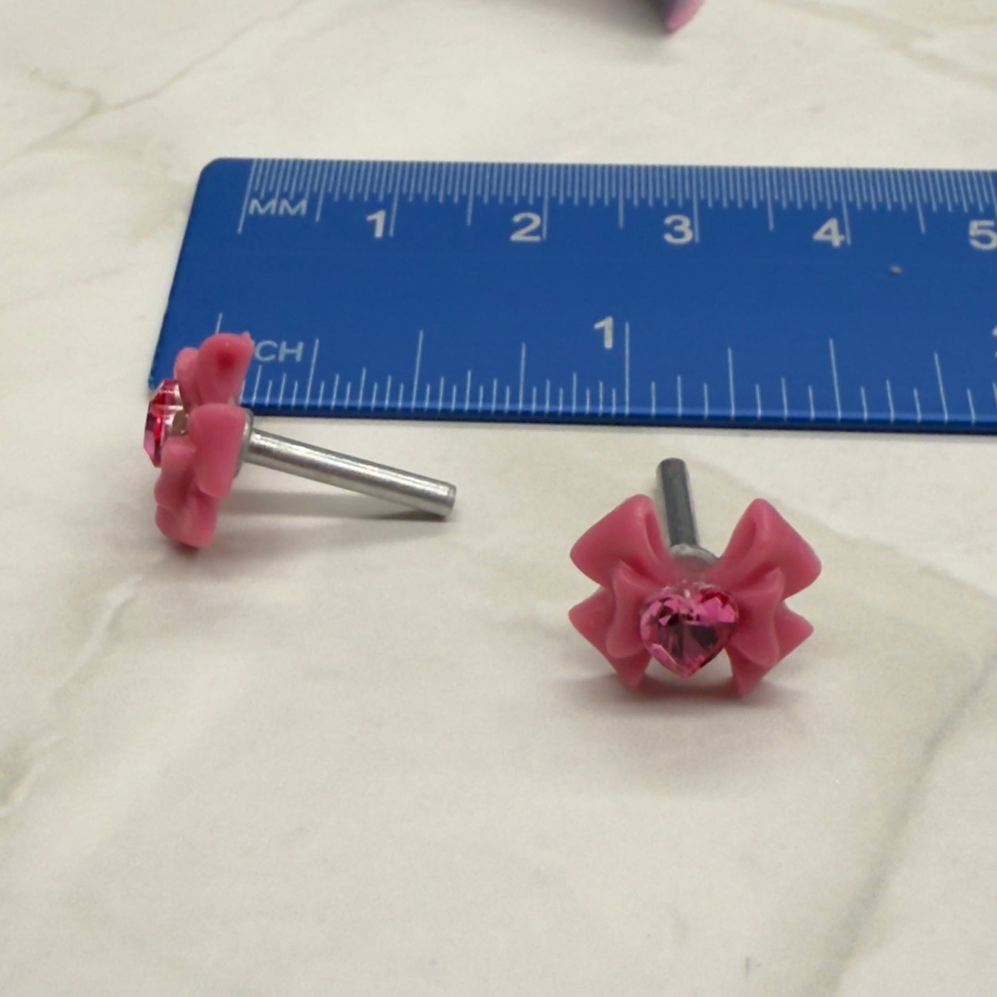Pink Bow Heart Rhinestone 2mm Post Doll Earrings • fits 18 Inch Fashion Dolls