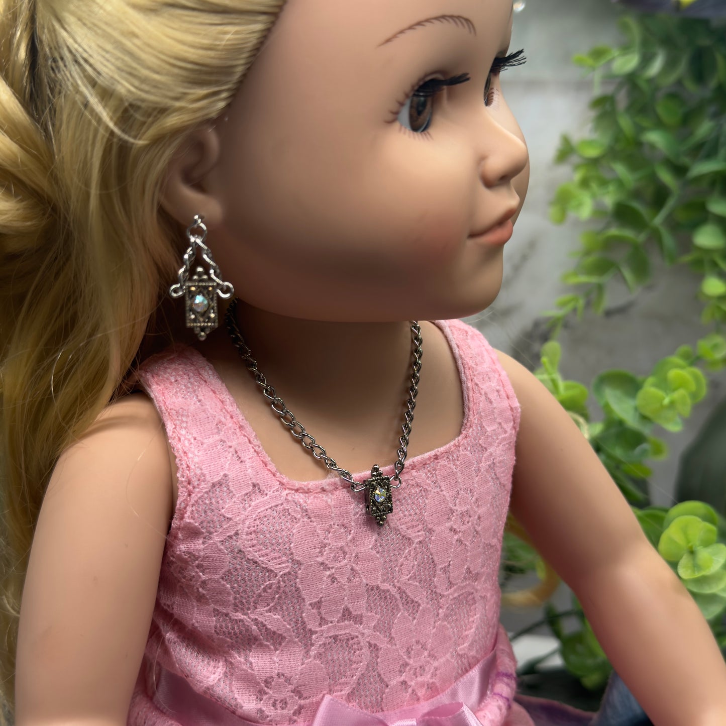 Clear Aurora Borealis Rhinestone Silver Chain Doll Necklace • 18 Inch Fashion Doll Jewelry