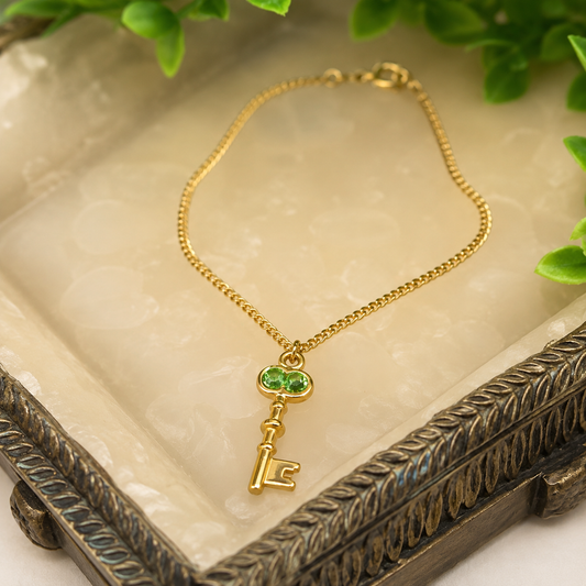 Key Charm Doll Necklace Green Rhinestone Accent • 18 inch Fashion Doll Jewelry