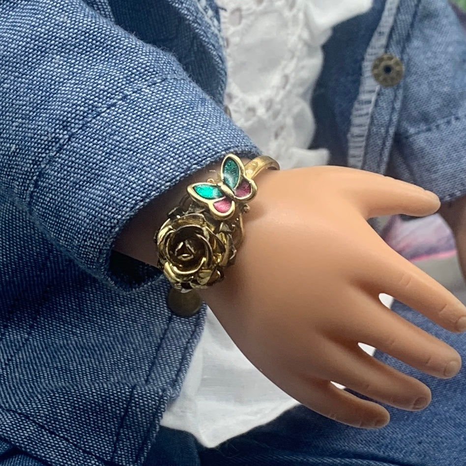 Gold Flower Rose Design Butterfly Bangle Doll Bracelet
• 18” Fashion Doll Jewelry