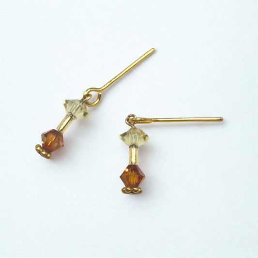 Dark Orange & Clear Crystal Dangle Gold Earrings • 16 Inch Fashion Doll Jewelry