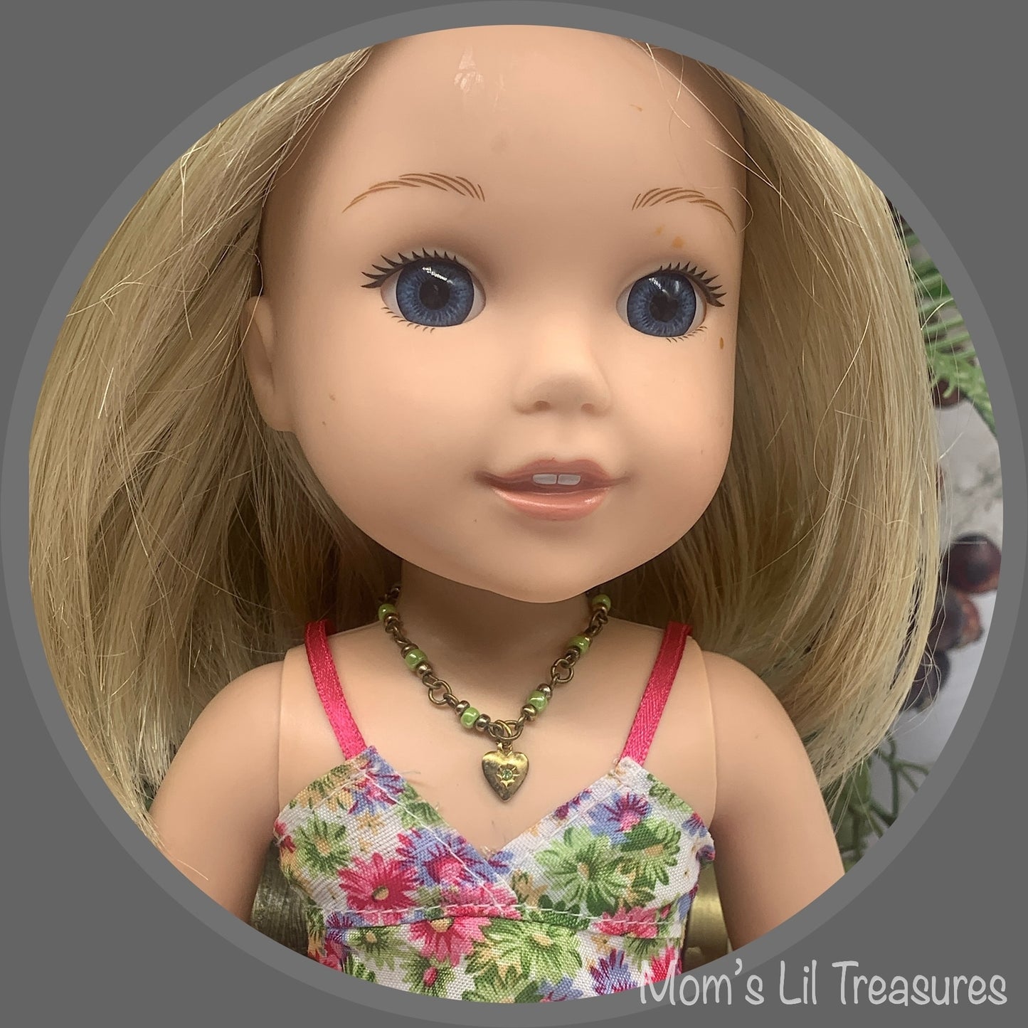 Light Green Gold Heart Pendant Doll Necklace • 14” Fashion Doll Jewelry
